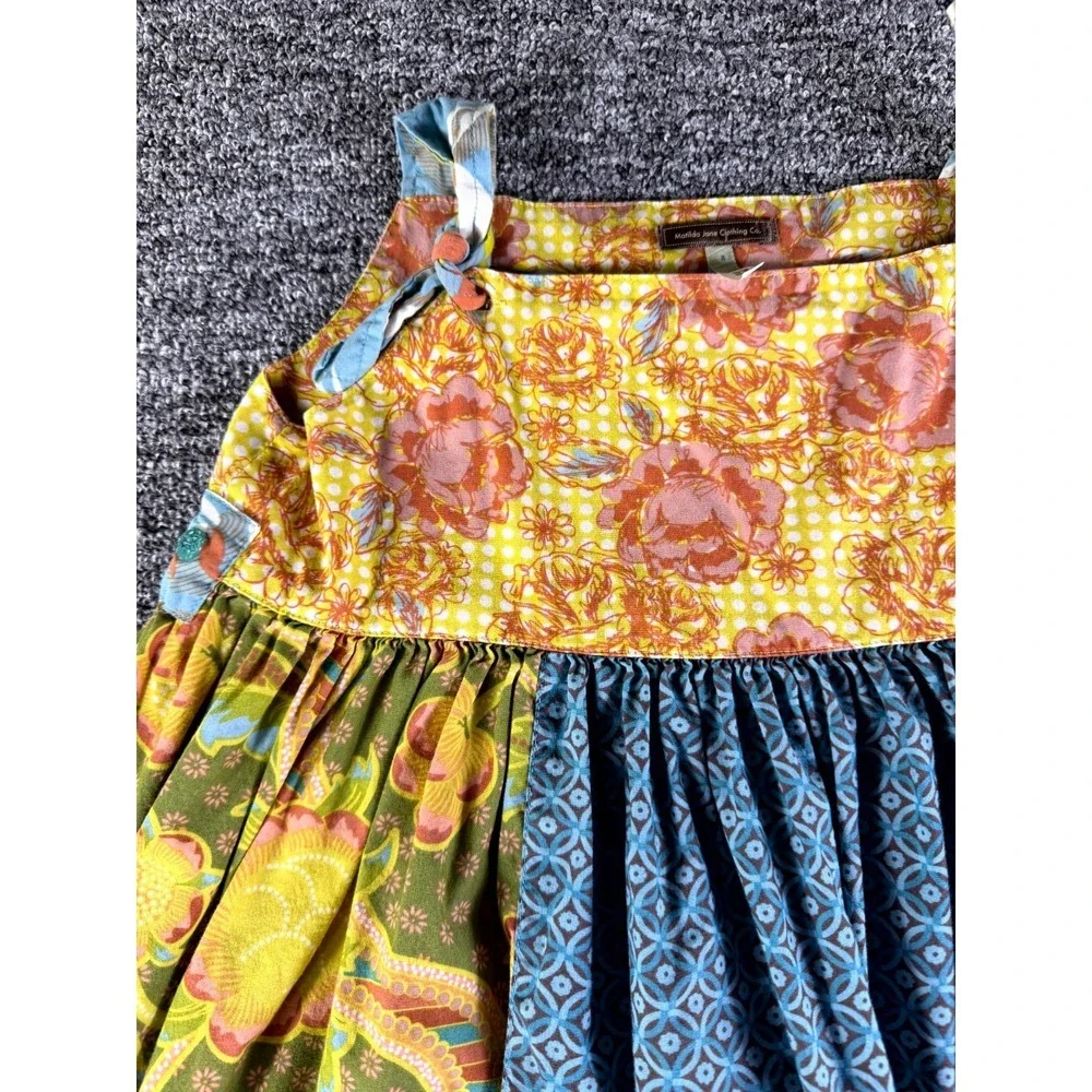 Matilda Jane You & Me Leona Knot Dress Girls 8 Multicolor Patchwork Floral Print